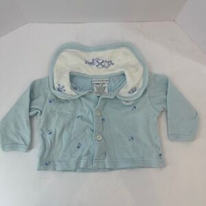 VTG Baby Jellybean Blue Nautical Boat Anchor Embroidered Button Top 3 6 Mos